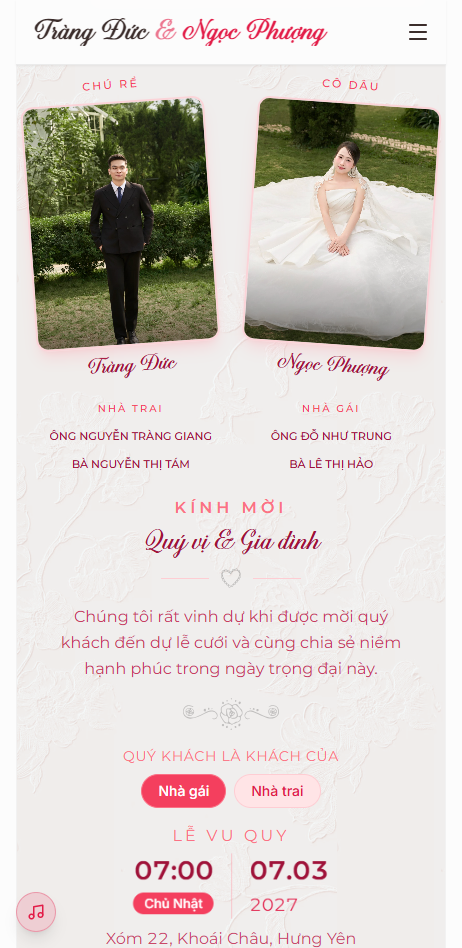 Mẫu thiệp cưới online Lãng mạn Hoa Hồng