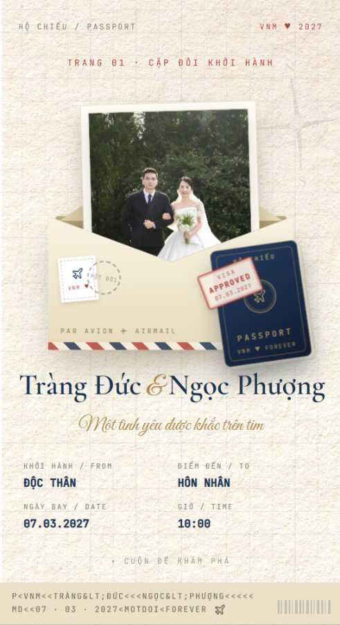 Mẫu thiệp cưới online "Hộ chiếu" — thiệp mời điện tử đẹp | Một Đời