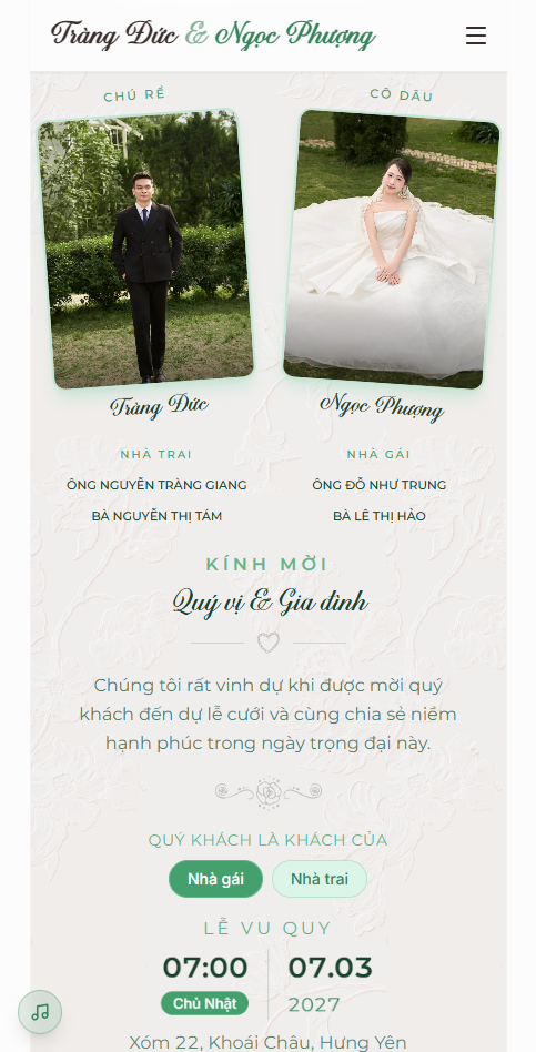 Mẫu thiệp cưới online Lãng mạn Lam