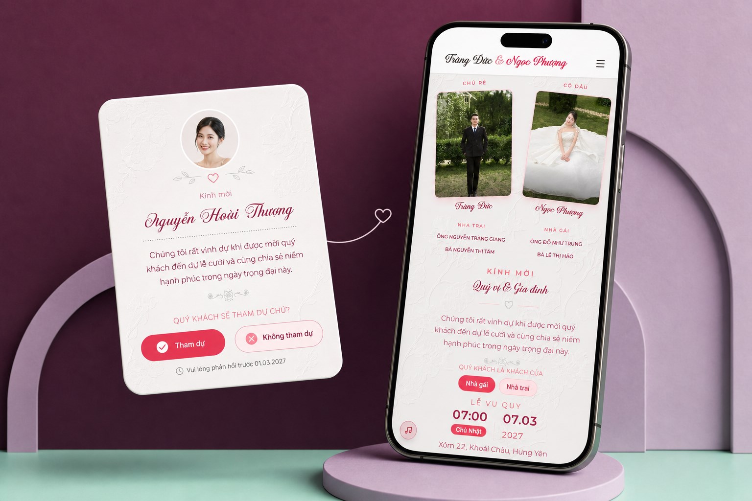 Phong bì thiệp cưới online được cá nhân hóa tên khách mời
