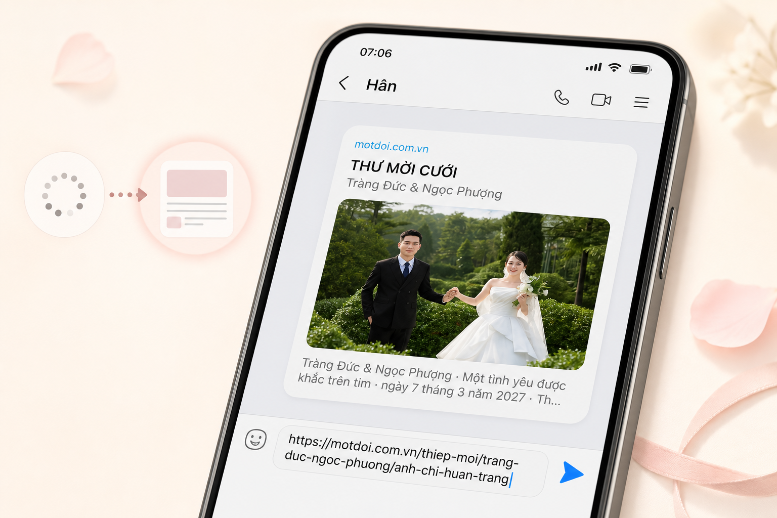 Bản xem trước link thiệp Một Đời đã tải xong với ảnh cưới ngang